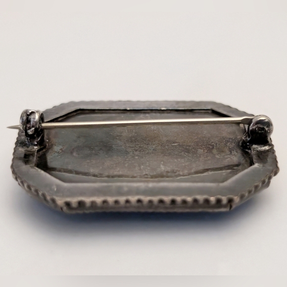 Vintage Marbled Blue Art Glass Cabochon Brooch Simple Silver Tone Setting Czech? - Picture 10 of 13